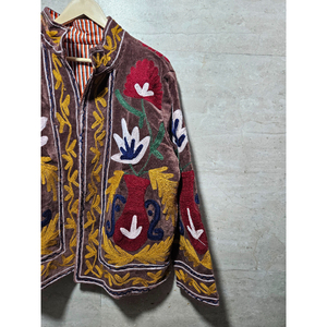 Chaqueta de Terciopelo Bordada a Mano con Cuello Mandarín, Estampado Floral, Manga Larga, Abrigo de Otoño para Mujer - Product Image 3
