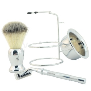 Hot Selling Bamboo Metal Handle Synthetic Nylon Brush Knot Wooden Shaving Kit Men's <b>Razor</b> <b>Set</b> - Product Image 6