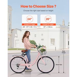 Bicicletta Cruiser in Alluminio Rosa a 7 Velocità, 26 Pollici, con Portapacchi Posteriore di Grande Capacità e Cestino, Doppia Sospensione, Sicura e Robusta - Product Image 3