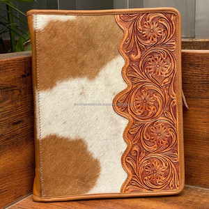 2025 New Arrival Wholesale Office Stationery <b>A4</b> Conference Organizer Hand Tooled Leather Bound Portfolio Cowhide Document Folder - Product Image 3