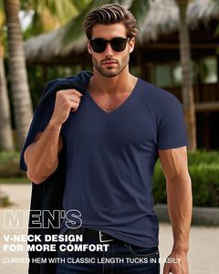 Camiseta de Cuello en V para Hombre, Algodón Premium, Manga Corta, Informal, Tejido Suave y Transpirable, Corte Ajustado, Moda de Verano, Básica para el Día a Día, Secado Rápido - Product Image 2