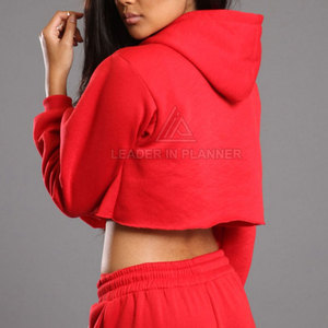 ชุดวอร์มครอปท็อปมีฮู้ดสำหรับผู้หญิง แบบลำลอง สีพื้น ผ้าฝ้าย 100% รับผลิตตามแบบ (OEM) ขนาดตามสั่ง ขายดีที่สุด - Product Image 6