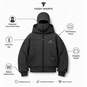 Sweat-shirt technique pour homme, personnalisé, épais 500 g/m², à capuche cagoule zippée intégrale, style streetwear oversize, uni, avec masque Shiesty - Product Image 5