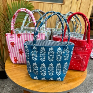 Women Quilted Cotton <b>Mini</b> Shopper Bag Handmade Printed Tote Bag Reusable Grocery Handbag Lightweight Travel Lunch Bag - Product Image 5