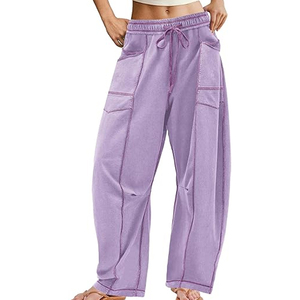 Women Patch Pocket Cargo Pants Wide Leg Sweatpants High Waist <b>Drawstring</b> Casual Streetwear Loose Fit - Product Image 1