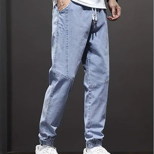 Nouveau pantalon de jogging en jean pour homme, coupe décontractée, bas élastique, détails élégants, 100 % coton biologique de haute qualité - Product Image 2