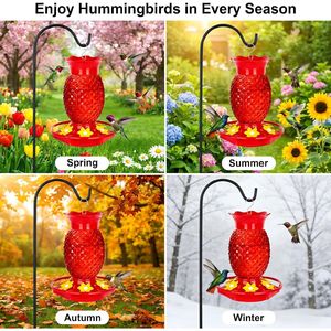 Comedero para Colibríes de 16 oz, Diseño Piña Roja, Antideslizante, a Prueba de Hormigas y Abejas, de Vidrio, para Colgar al Aire Libre, 6 Compartimentos, Paquete de 2, para Observación de Aves en el Patio Trasero - Product Image 4