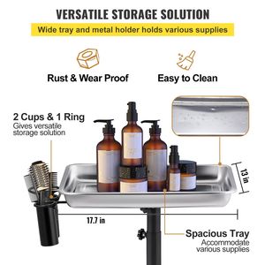 Carrito de Salón de Belleza de Acero Inoxidable con Altura Ajustable, Fácil Montaje, con 2 Portavasos y 1 Soporte Metálico para Mayo - Product Image 3