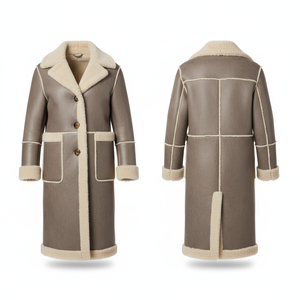 Manteau en cuir véritable à manches longues avec doublure en fausse fourrure, coupe-vent, col rabattable, veste d'hiver décontractée unisexe - Product Image 1