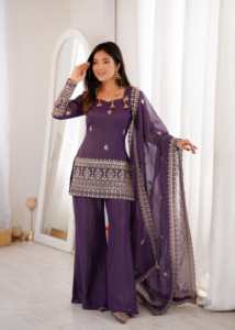 ชุดงานปักนักออกแบบผ้าไหมสำเร็จรูปพร้อมกางเกงเย็บและปักลำดับ zari Work dupatta - Product Image 1