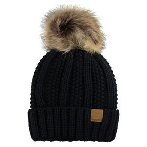 Gorro de punto rojo con pompón de piel sintética, gorro de invierno unisex, estilo informal, para adultos, 56-58 cm - Product Image 2