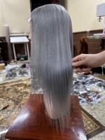 HOT-Perruque de cheveux humains gris Lace Front 180% lisses, perruques de cheveux humains vietnamiens Remy, perruque gris argenté Lace Front