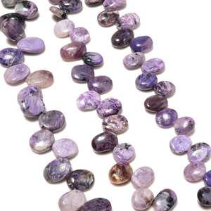 Perles de charoïte naturelle ovales, percées sur le dessus, en forme de briolette, pour la fabrication de bijoux, fil de pierres en vrac - Product Image 5