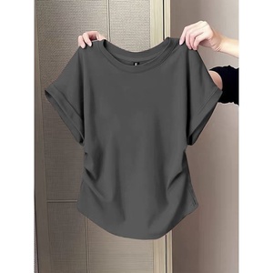 Camiseta informal exclusiva con cuello redondo y manga corta para mujer, con estampado adelgazante, corte holgado, para verano - Product Image 4