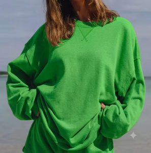 Sudadera Oversize de Cuello Alto para Mujer, Color Liso, Hombros Caídos, Manga Larga, Tejido de Algodón, Ropa Casual de Otoño - Product Image 5