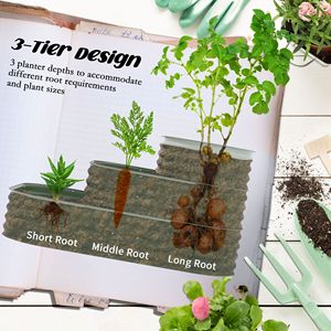Fioriera Rialzata a 3 Livelli con Fondo Aperto 62.25"x43"x32.25" Verde con Bordo di Sicurezza per Frutta Verdura Erbe Fiori da Giardino Domestico - Product Image 4