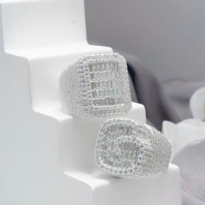 Premium Men's Hip Hop Engagement Gift Iced Moissanite <b>Solid</b> 925 Sterling <b>Silver</b> Rhodium Plated Cluster Baguette Cut Rings - Product Image 3