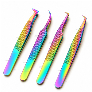 Pinzas para Pestañas de Acero Inoxidable Arcoíris, Punta Suave, Diseño Angulado de Precisión, Antimagnéticas, Duraderas, para Aplicación en Salones de Belleza - Product Image 1
