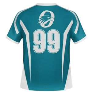 เสื้อแฮนด์บอลชาย สีเขียวอมฟ้า ขาว พิมพ์ลายแบบ Sublimation แขนสั้น โพลีเอสเตอร์ เสื้อกีฬา ชุดทีม ชุดแข่งขัน ชุดฝึกซ้อม เสื้อผ้ากีฬา - Product Image 2