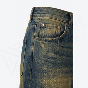 Pantalon cargo en jean léger délavé à l'acide, taille haute, coupe droite, en coton, style streetwear décontracté pour homme, collection automne, vente en gros et personnalisation - Product Image 5
