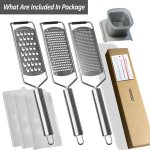 Pro <b>Set</b> 4 Pcs Zester Grater <b>Razor</b> Sharp Stainless Steel Blade Cheese Tools with Attachments-Fine/Coarse/Extra Coarse/Slider - Product Image 1