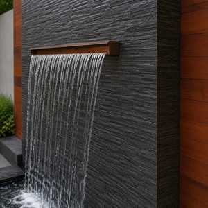 Fontaine murale rectangulaire en marbre, cascade personnalisée, sculpture en pierre naturelle, fonction d'éclairage LED, pour jardin extérieur, cour, patio, villa - Product Image 5