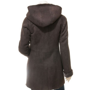 Customer Women's Winter Shearling Hooded <b>Leather</b> <b>Jacket</b> With Fur Trim Zipper Closure Full Sleeve Solid Color Thick Warm Coat - Product Image 2