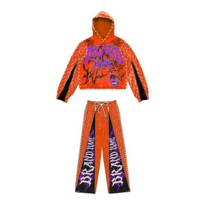 Ensemble de survêtement unisexe bleu à capuche, style streetwear, avec logo imprimé sur toute la longueur, sweat-shirt et pantalon, coupe ample, fermeture à cordon, hiver, USA - Product Image 6