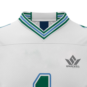 Custom Men's <b>White</b> Soccer Jersey V-Neck Short Sleeve Sublimated Print Moisture Wicking Mesh 100% Polyester Adult Sports Apparel - Product Image 5
