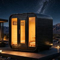Cabine de sauna extérieure en pin thermo, sauna carré à vapeur pour 1 à 4 personnes, chauffage au bois, cour avec option de luminothérapie rouge, WiFi intelligent