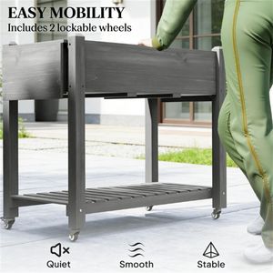 Gray <b>Wooden</b> Elevated Flowerpot <b>Box</b> and Garden <b>Bed</b> Stylish Planting Storage Shed & Storage - Product Image 3