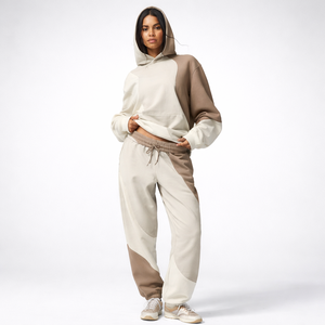 Conjunto de Sudadera con Capucha Unisex Extra Grande, 100% Algodón Premium, Forrada, Casual, de Invierno, con Forro Polar de 400g, Diseño Color Block Cristal, Transpirable - Product Image 1