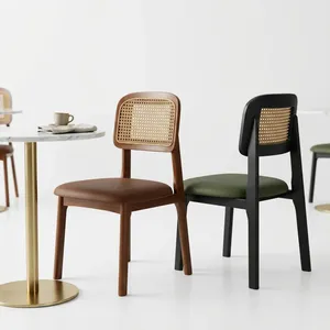 Wooden Modern Wooden Restaurant <b>Chairs</b> with <b>Cane</b> Backrest Padded Seat for Cafe Living Room Kitchen and Home Use - Product Image 2
