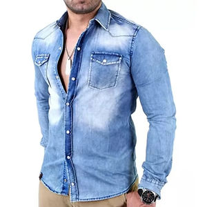 Chemises en denim de coton à manches longues de qualité supérieure pour hommes, chemise décontractée pour hommes, produits les plus vendus avec logo personnalisé - Product Image 1
