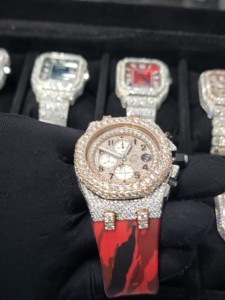 Reloj Cronógrafo Mecánico de Lujo de Acero Inoxidable con Moissanita, Tono Oro y Plata, Esfera Totalmente Pavimentada, Estilo Hip Hop Brillante - Product Image 3