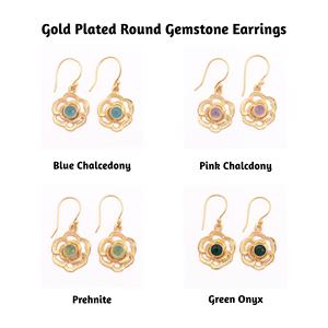 Pendientes hechos a mano de Calcedonia chapados en oro, pendientes de gota de moda con gancho colgante de piedras preciosas redondas cortadas a cuadros rosas - Product Image 2