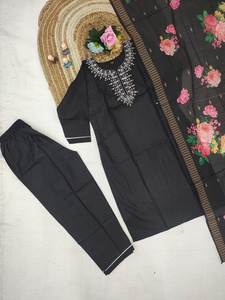 Conjunto de Dos Piezas (Top y Pantalón) con Dupatta, en Tela de Rayón con Detalles Bordados, de Secado Rápido, para Fiestas y Uso Casual, para Mujer - Product Image 6