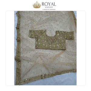 Sari de red indio de la mejor calidad, nuevo estilo, última moda, ropa de boda de diseñador, con lentejuelas y trabajo de espejos elaborados. - Product Image 2
