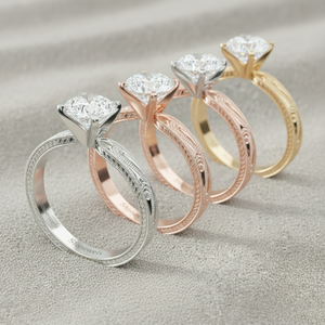 แหวนหมั้นเพชรเม็ดเดี่ยวสุดหรูแบบสลักลาย Stonewels ทำจากทองคำแท้ ประดับเพชรทรงกลมที่เพาะเลี้ยงในห้องปฏิบัติการ พร้อมใบรับรองการฝังแบบ Prong Set - Product Image 2