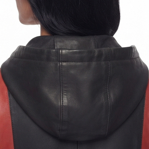 Fashion Women's Hooded Leather Vest Women's Leather Sleeveless Hoodie with <b>Zipper</b> Female Side Pockets Leather Hood Vest - Product Image 4