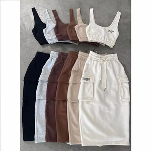 Wholesale Custom Logo High Quality White Slim Dress Causal <b>Crop</b> <b>Top</b> and Skirt <b>Set</b> for Women's Short <b>Set</b> Two Piece <b>Set</b> Dresses - Product Image 1