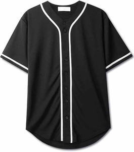 Camiseta de Béisbol Unisex Negra de Manga Corta con Botones al Frente, Color Sólido, Transpirable, de Poliéster, para Adultos, Todas las Temporadas, Corte Regular - Product Image 1