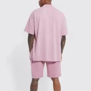 Ensemble T-shirt et short surdimensionné en coton épais de qualité supérieure pour homme - Ensemble décontracté uni à épaules tombantes pour l'été - Product Image 3