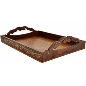 Storage <b>Trays</b> with Elegant Handles and Intricate Inlay Work for Home Decor Acacia or Mango Wood - Product Image 1