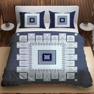Juego de Sábanas de Diseño Shahi Gharana de 3 Piezas en Algodón Puro con Fundas de Almohada |   Ropa de Cama de Lujo Suave en Azul Marino con Estampado Geométrico. - Product Image 1