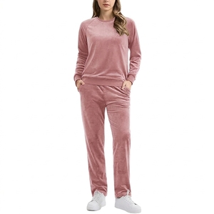 Wholesale Women's Winter 2 Piece <b>Velour</b> Tracksuit Set Hooded Pullover Long Sleeve Drawstring <b>Jogger</b> Pants Streetwear Sportswear - Product Image 5