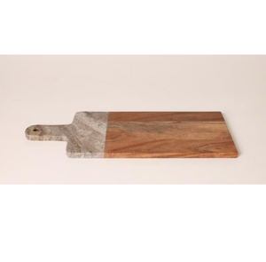 Tabla de cortar de madera y mármol con mango de piedra, accesorios de cocina, artesanía, diseño de madera, tabla de quesos rectangular - Product Image 2