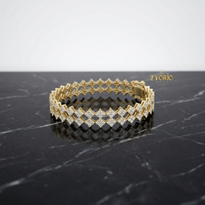 Pulsera de Boda Clásica Chapada en Plata con Diamantes Florales Geométricos en Oro Rosa, Elegancia Moderna, Regalo de Lujo Atemporal - Product Image 2