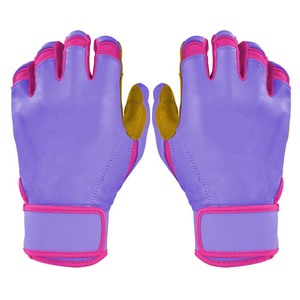 ELIXE SPORTS ES-3841 Gant de frappeur en cuir blanc avec garniture violette et fermeture auto-agrippante, durable pour l'entraînement, unisexe adulte main droite - Product Image 1