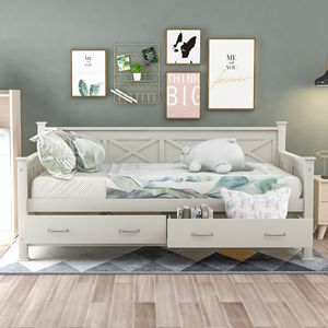 เตียงนอนกลางวันทำจากไม้ขนาดเตียงคู่สีขาวสไตล์เรียบง่ายและเรียบง่าย - Product Image 3